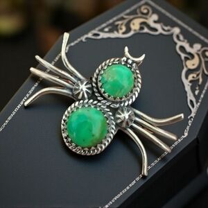 GREEN TURQUOISE SPIDER RING 925 STERLING SILVER ADJUSTABLE 7 TO 8